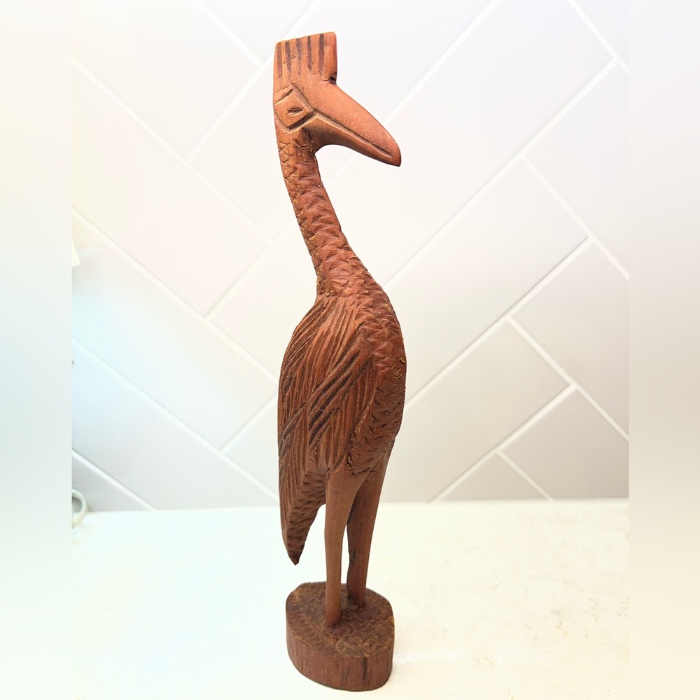 Hand Carved Wood Egret Crane Heron Bird Statue Sculpture 12”Figurine Vintage